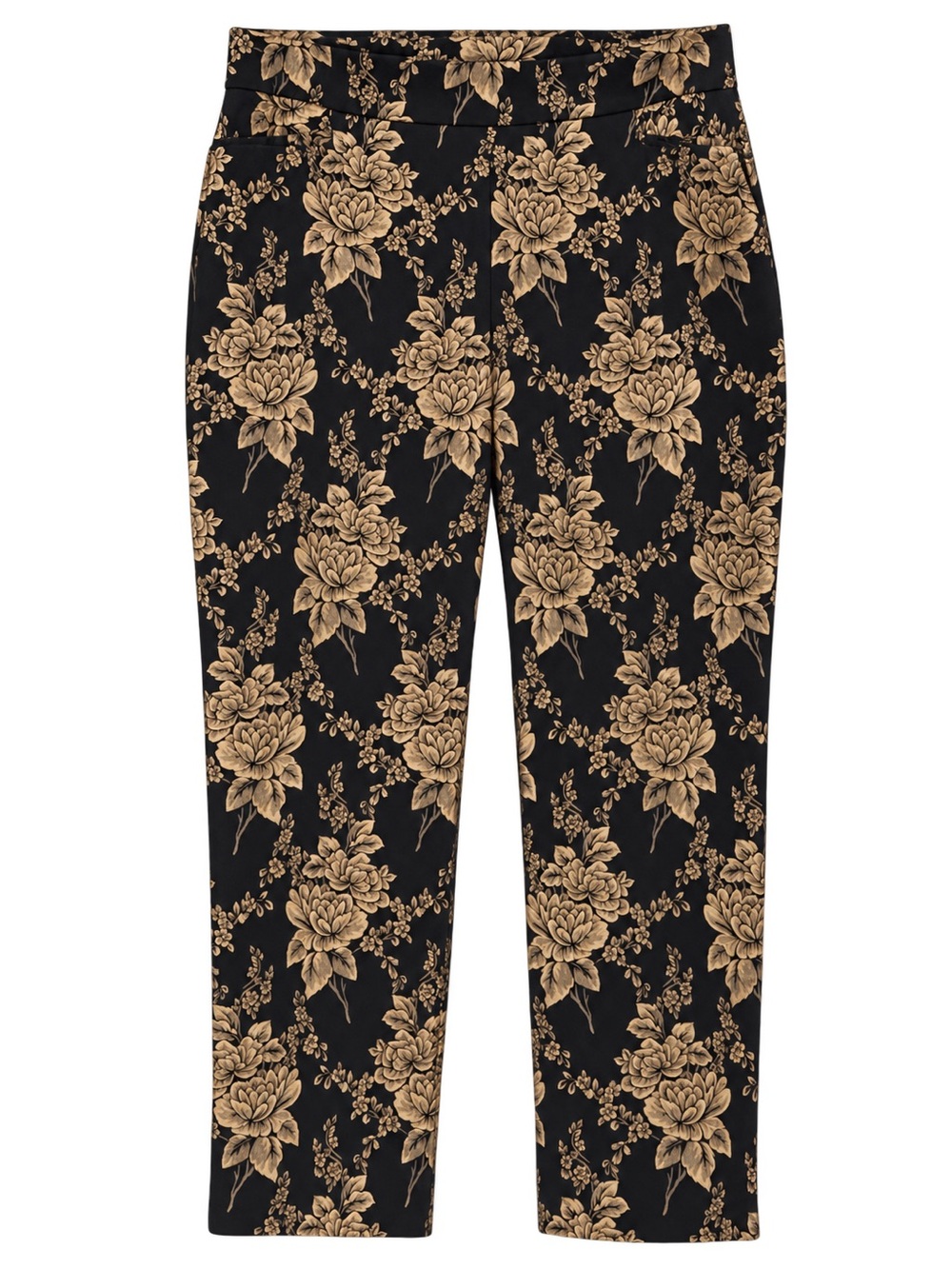 Chico’s Black Gold Floral Stretch Pants 2.5R 14R